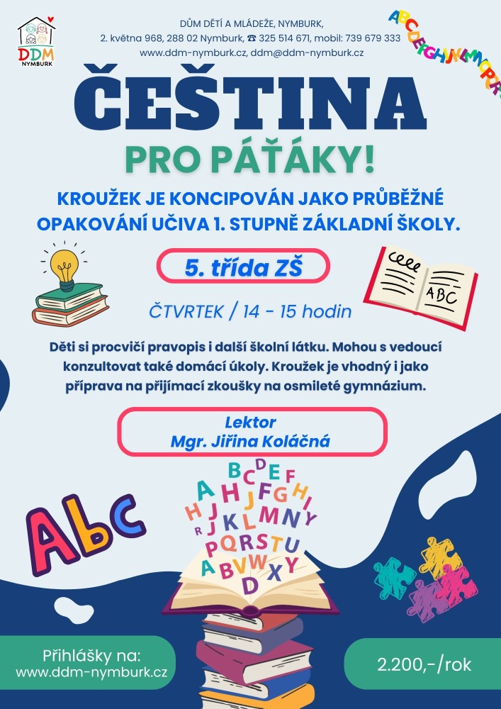 Plakát Čeština pro páťáky - příprava na přijímačky