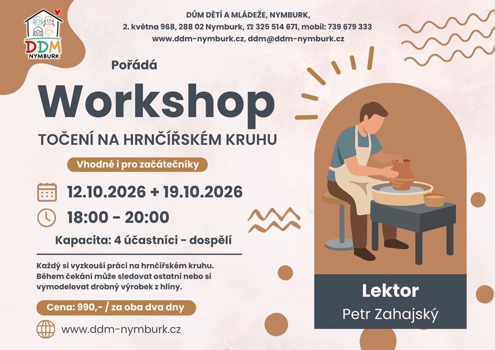 Plakát Workshop TOČENÍ NA HRNČÍŘSKÉM KRUHU